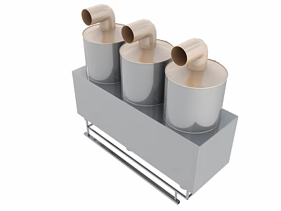 Industrial Equipment With Three Silver Cylindrical Containers And Beige Curved Pipes On Gray Base 3d model