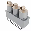Industrial Equipment With Three Silver Cylindrical Containers And Beige Curved Pipes On Gray Base