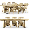Wooden Outdoor Dining Table With Rattan Chairs And Natural Modern Design