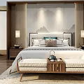 New Chinese background double bed bed combination 3d model