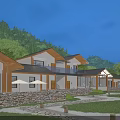 Scenic Mountain View Boutique Guesthouse Building With Stone Walls Evening Lighting And Courtyard Path