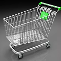 Public Facility Shopping Cart With Metal Frame Green Handle And Wheels For Supermarket