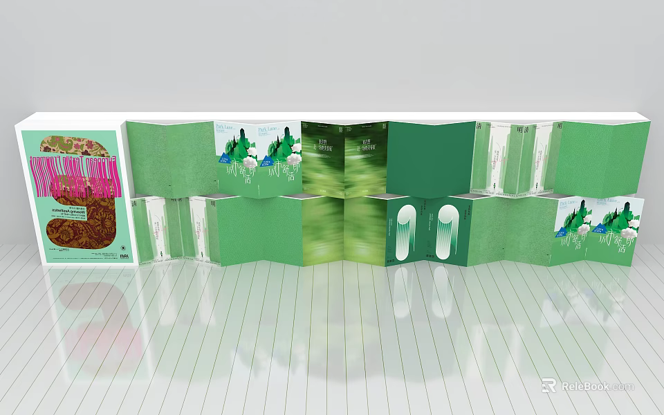 Green Event Display Wall With Multiple Panels And Graphic Exhibition Content 3d model 