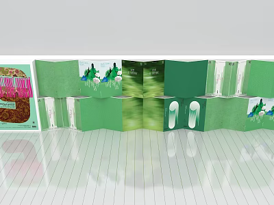 Green Event Display Wall With Multiple Panels And Graphic Exhibition Content 3d model