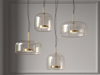 Modern Hemispherical Glass Pendant Lights With Gold Metal Hanging Design 3d model