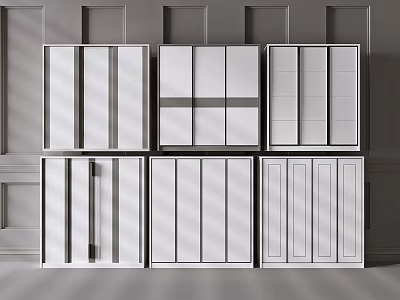 Modern White Wardrobe Collection With Different Panel And Sliding Door Designs 3d model