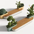Outdoor Wooden Chair Design With Green Plants In Colorful Planters And Natural Frame