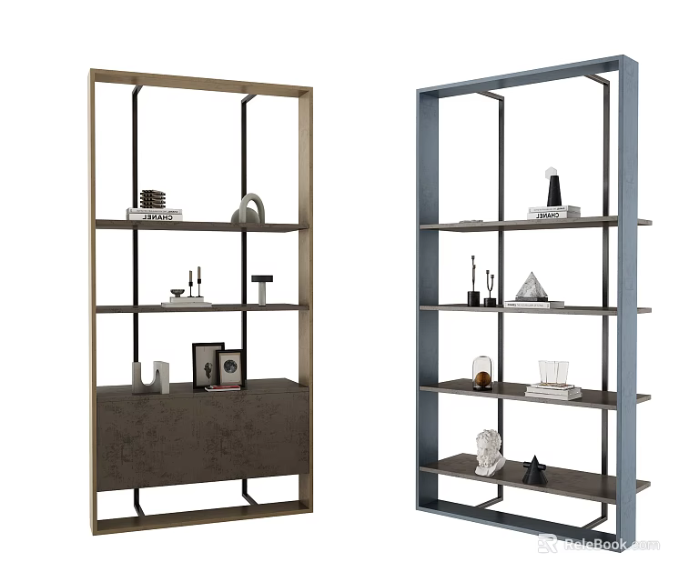 Modern Metal Shelving Units for Storage and Display with Multiple Layers and Decorative Items 3d model 