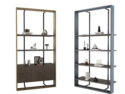 Modern Metal Shelving Units for Storage and Display with Multiple Layers and Decorative Items 3d model