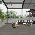 Villa Balcony Outdoor Lounge With Glass Roof Sofa And Wooden Flooring