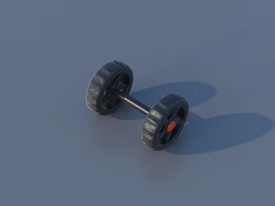 Black Dumbbell With Wheel Shaped Plates And Red Accent On Blue Surface 3d model
