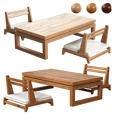 Minimalist Wooden Leisure Chairs With Matching Table And Soft Padded Seats 3d model