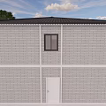 Two Story Detached Villa With Gray Brick Walls Black Roof And Trees In Open Area
