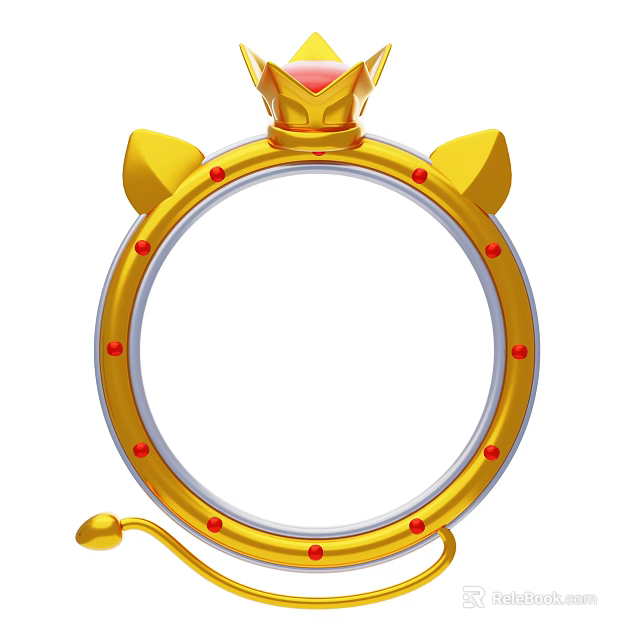 Golden Circular Decorative Ornament Set With Crown Decoration And Red Accents 3d model 