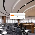 Modern Conference Room Interior Design With Curved Ceiling Arranged Tables And Large Windows