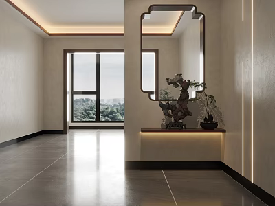 New Chinese Style Foyer Hallway With Decorative Mirror And Bonsai 3d model