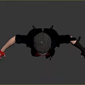 3D Female Character Wearing Beret Black Coat Red Crop Top Plaid Pants Black Boots Gloves