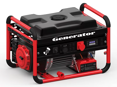 Industrial Generator with Black Red Design Control Panel Handle Red Knob and Engine Components 3d model