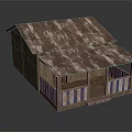 Wooden House Featuring Rusted Metal Roof And Blue White Striped Railings On Porch