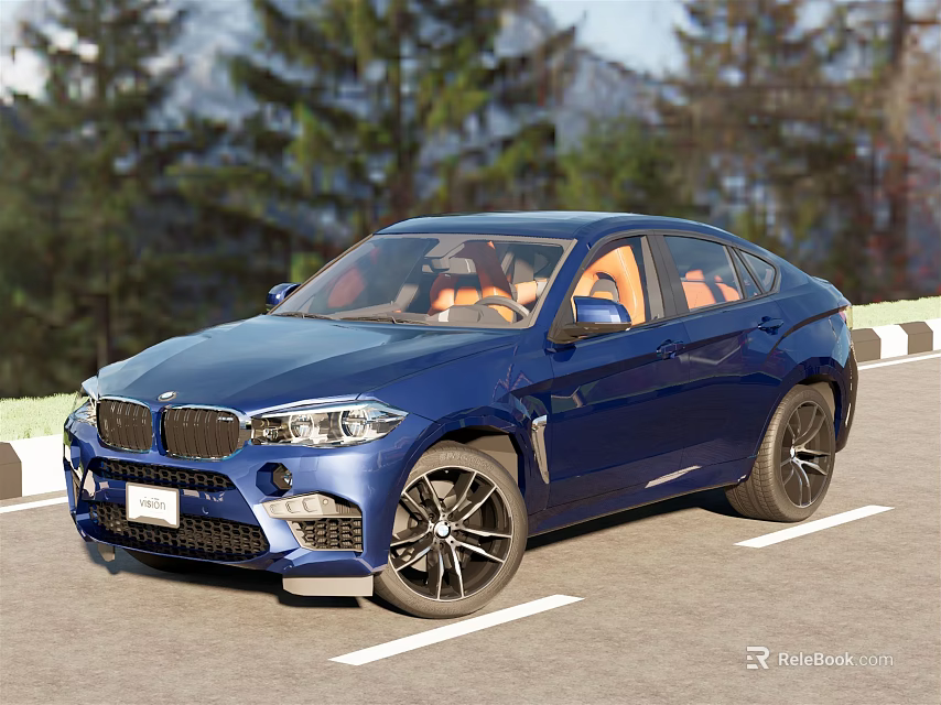 Blue Sporty SUV With Sleek Design And Orange Interior In Outdoor Road Setting 3d model 