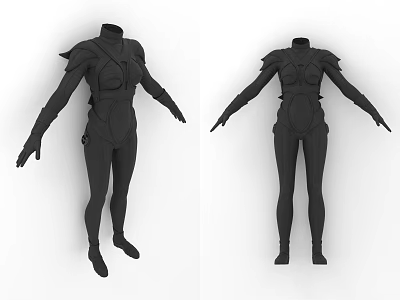 Black Fitted Bodysuit With Structured Shoulder Armor And Sci Fi Combat Design 3d model