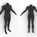 Black Fitted Bodysuit With Structured Shoulder Armor And Sci Fi Combat Design