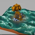 Blue Ocean Waves With Orange Floating Structure And Flaming Plume
