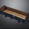 Railway Freight Car With Dark Blue Exterior Orange Interior Number 81054 Metal Structure