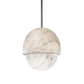 Modern Spherical Pendant Lights with Marble Texture Light Colored Shade and Black Accents