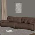 Brown Leather Sectional Sofa With Cushions Near Window And Wall Art On Rug