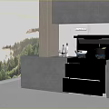 Modern Kitchen Interior With Gray Cabinets Integrated Appliances And Forest View 3d model