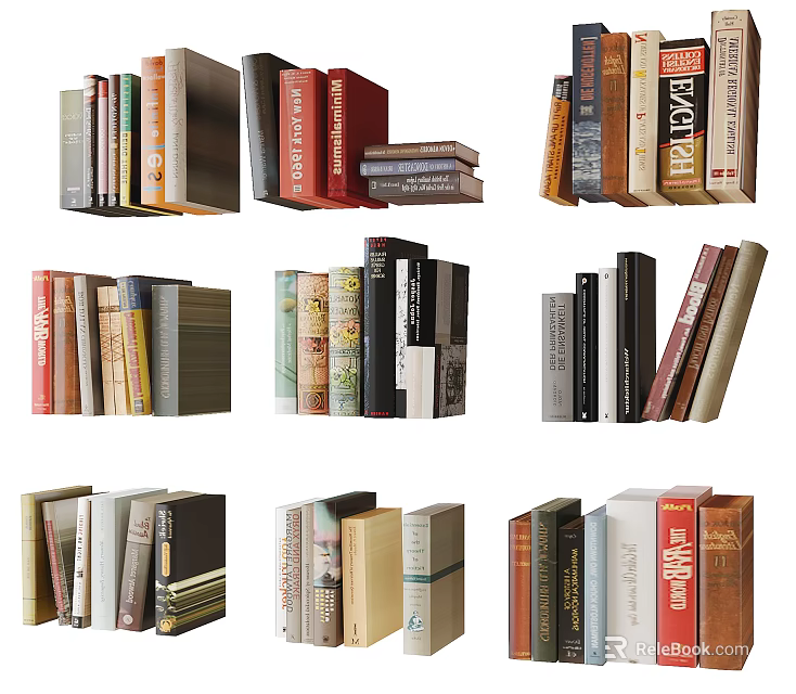 Colorful Books And Magazines Collection With Various Sizes Covers And Stacked On Shelves 3d model 