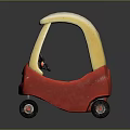 Red Toy Car Doll With Yellow Roof And Black Wheels For Kids
