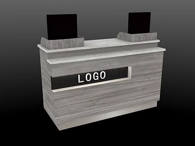 Modern Wooden Cashier Counter With Two Black Monitors And LOGO Area 3d model