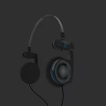 Wired Headphones On Gray Background With Black And Gray Design Blue Ring Ear Cups