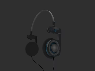Wired Headphones On Gray Background With Black And Gray Design Blue Ring Ear Cups 3d model