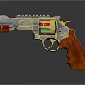 Decorative Revolver With Gold Silver Accents Red Green Details And Carved Wooden Grip