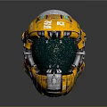 Futuristic Yellow And Silver Metallic Helmet With Transparent Visor And Mechanical Details