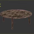 Rustic Wooden Round Table With Textured Surface And Slender Legs Design 3d model