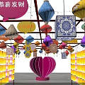 Traditional Colorful Lanterns Exhibition With Hanging Decorations And Wall Displays
