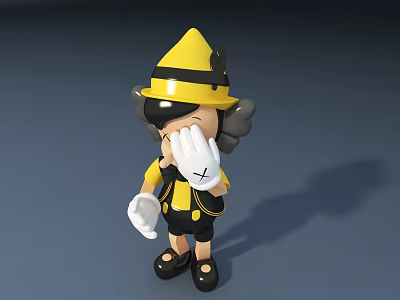 Cartoon Character Sculpture With Yellow Hat Black Outfit White Gloves And Playful Pose 3d model