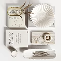 Elegant Modern Decorative Ornament Set With Glass Vase White Ruffled Bowl And Marble Tray Diffuser