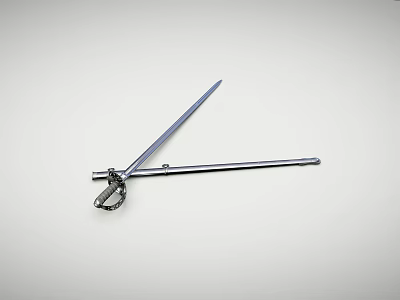 Traditional Metal Sword With Sharp Silver Blade And Ornate Hilt Design 3d model