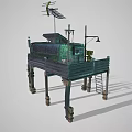 Cartoon Stilt House Scene With Green Exterior Wooden Stilts And Yellow Character Standing On Balcony