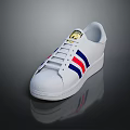 White Classic Sneakers Featuring Shell Toe Design Red Blue Stripes And White Laces 3d model