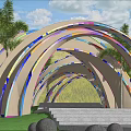 Colorful Arch Garden Ornament With Palm Trees And Stone Steps
