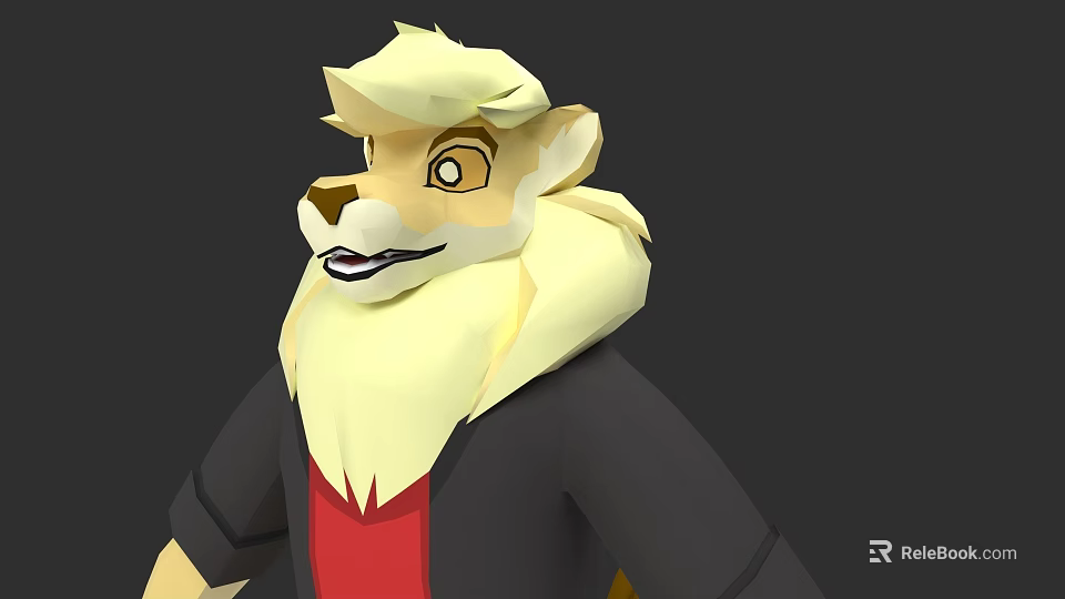 Cartoon Lion Character With Yellow Mane Black Coat Red Inner Shirt And Vivid Expression 3d model 