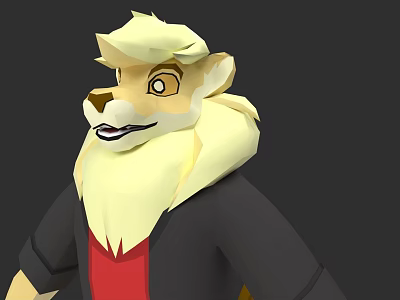 Cartoon Lion Character With Yellow Mane Black Coat Red Inner Shirt And Vivid Expression 3d model