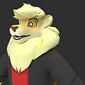Cartoon Lion Character With Yellow Mane Black Coat Red Inner Shirt And Vivid Expression