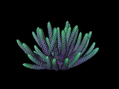 Vibrant Green and Purple Aquatic Coral with Long Slender Branches on Black Background 3d model